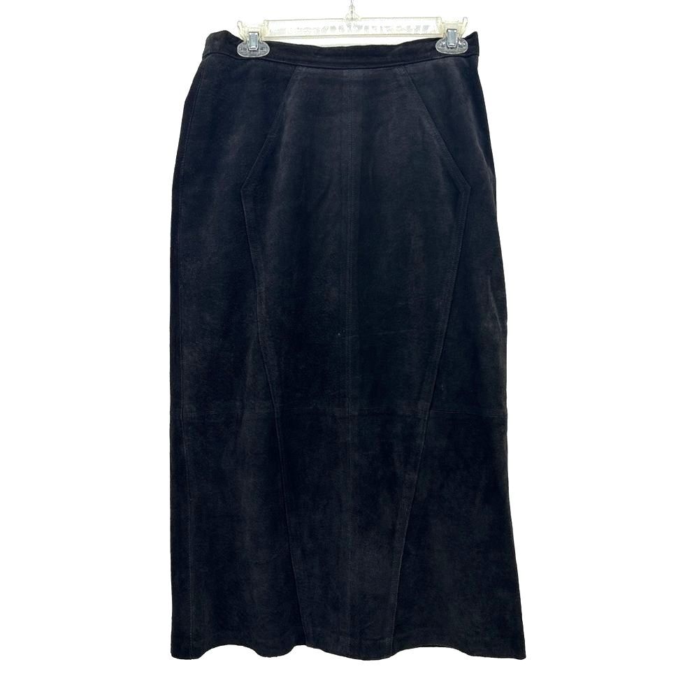 Vintage Bagatelle Suede 100% Leather Midi Skirt Black Lined Size 12 EUC